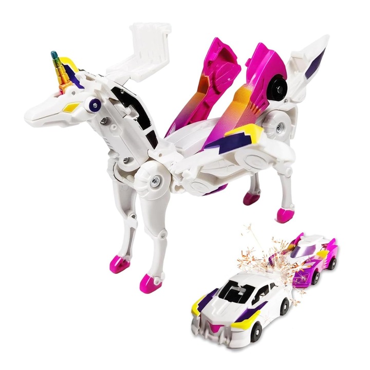 Robot játék, 2 az 1-ben: autó és dinoszaurusz, erős mágnesekkel, fejleszti a képzelőerőt és a kreativitást, biztonságos anyag - ROARWHEEL rózsaszín JOJOY®