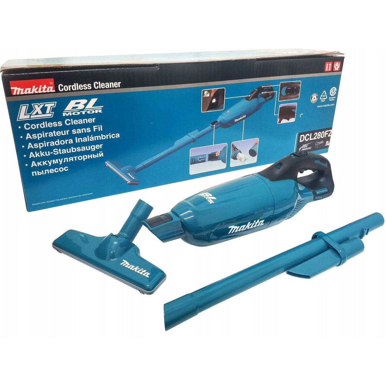 Aspirator vertical Makita DCL280FZ, 18V, 750ml, fara fir, set cu accesorii