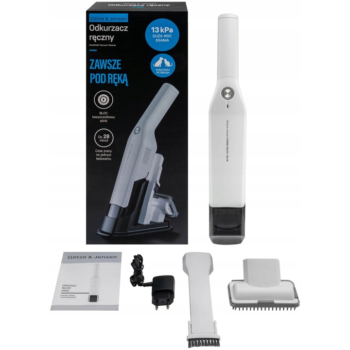 Aspirator manual GÖTZE & JENSEN HV800, design compact, alb