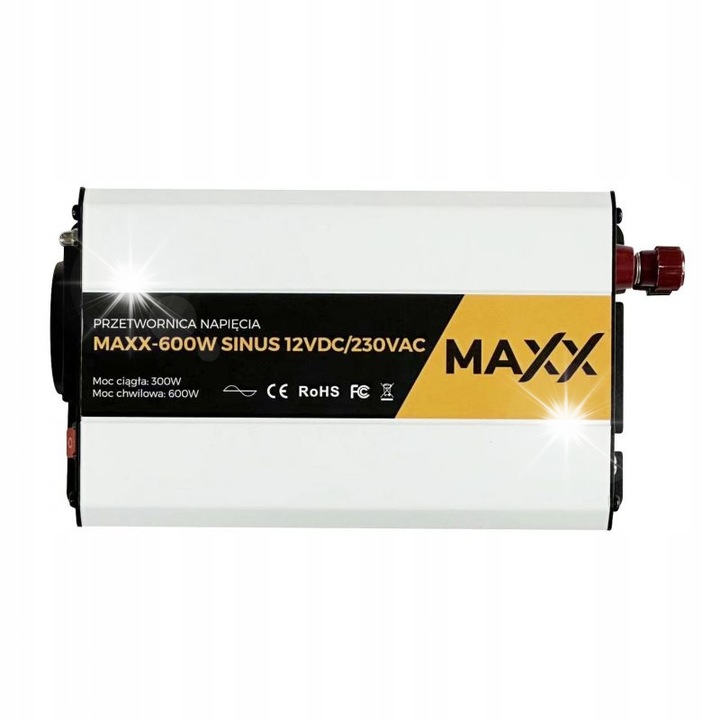 Inverter 600W Maxx, 12VDC-ről 230VAC-ra, szinuszos, méretek 242x149x67mm