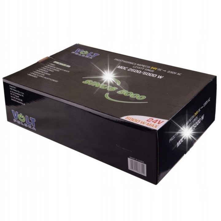 Inverter autó Volt 5000W 24V/230V, szinuszos, 2 db 230V kimenet, 35,5x22,5x8cm