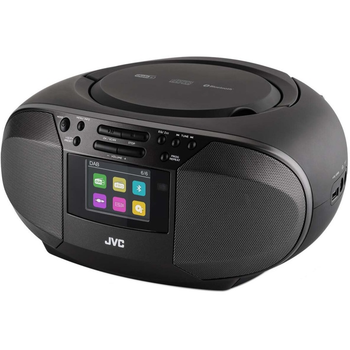JVC RD-E664B-DAB+ Bluetooth órás rádió, DAB+ és FM, fekete, 260x128x220mm