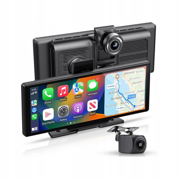 Ecran portabil 10.26" cu CarPlay si Android Auto, camera 4K, control vocal, negru, set complet