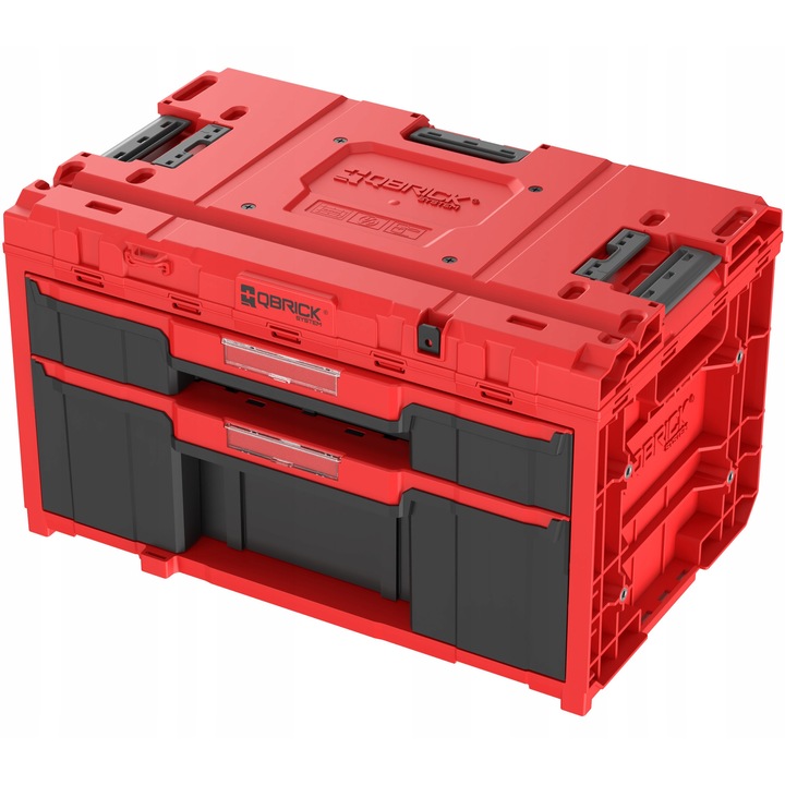 QBrick Drawer 2 Plus szerszámosláda 2.0, piros, méretek 587x380x340mm, 2 fiók, kapacitás 29l