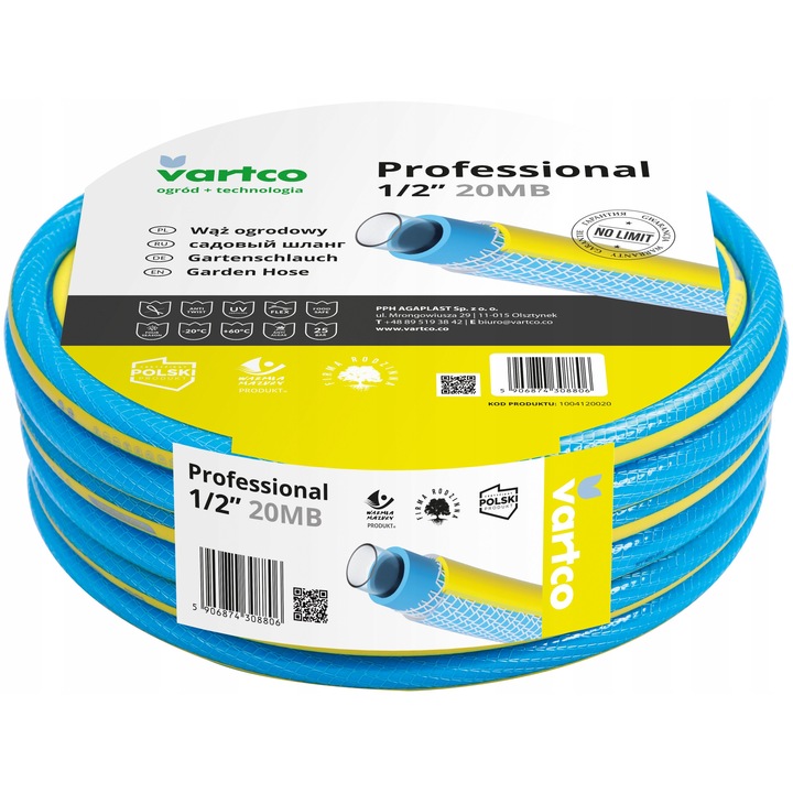 Vartco Professional kerti tömlő, 4 rétegű, kék-sárga, 1/2", 30m