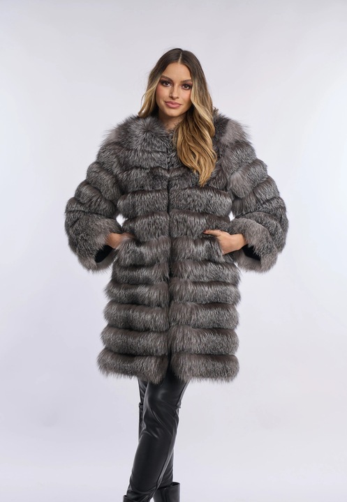 Haina blana de vulpe argintie, model 6 in, Argintiu