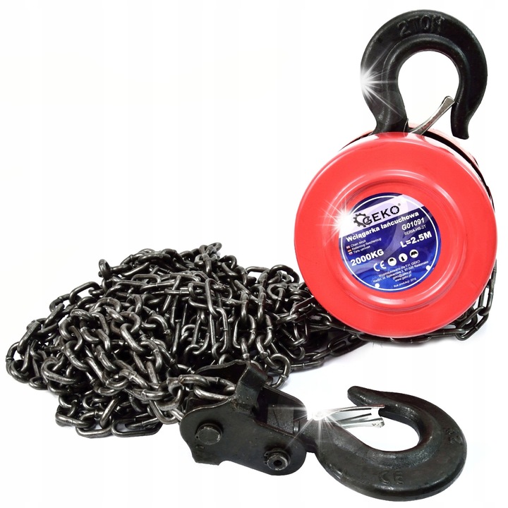 Troliu manual Geko 2T, 2,5m, 6mm, cu carlig de siguranta