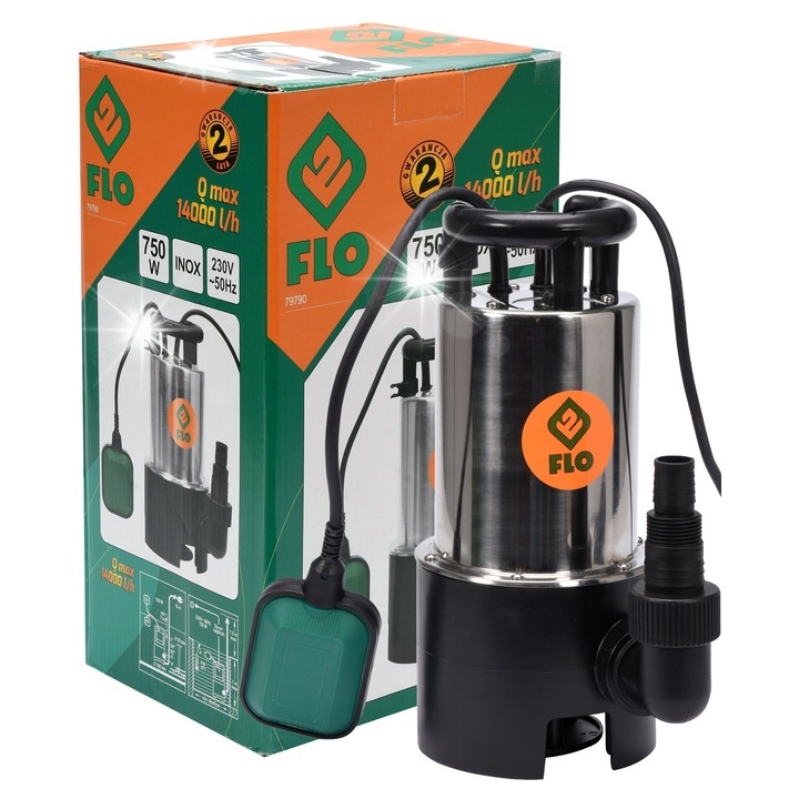 Pompa submersibila pentru apa murdara 750W, inox, 14000dm3/h, 7,5m inaltime de ridicare, 10m cablu