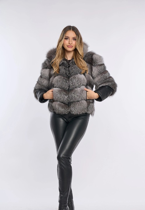 Haina din blana naturala de vulpe argintie FROST, Madona, Argintiu