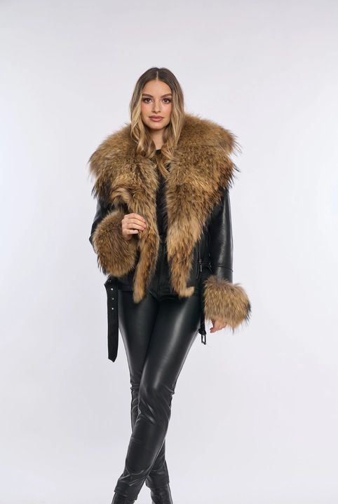 Cojoc din blana de miel cu blana de raton