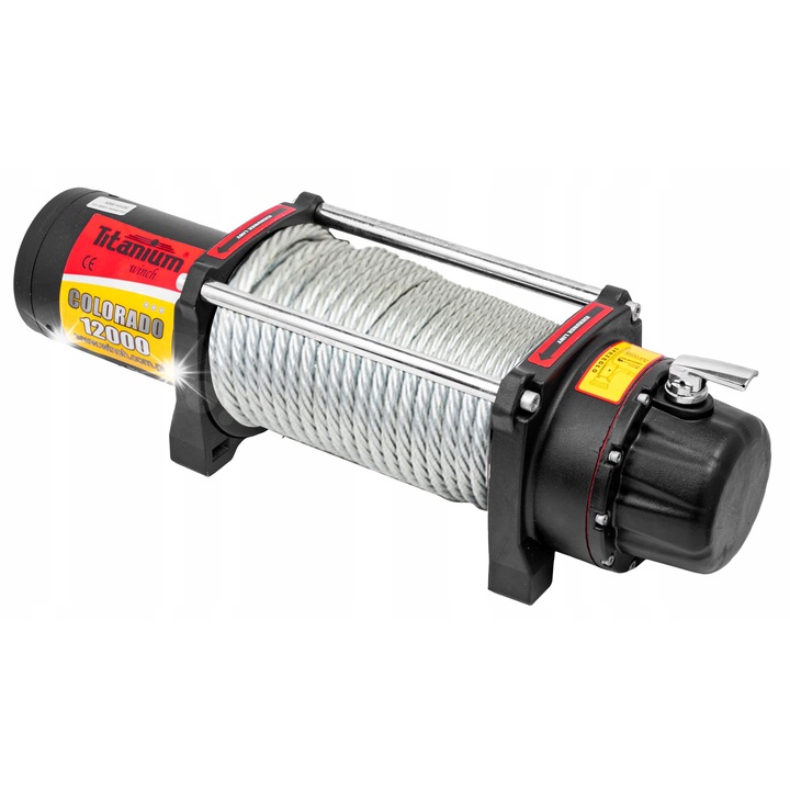 Csörlő auto Titanium 12000 LBS 12V, acélkábel 10mm x 24m, vezeték nélküli távirányító, méretek 545x165x218mm