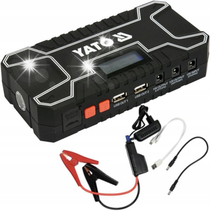 Автомобилен изправител YATO, powerbank 12000mAh, 12V, с 2 USB изхода, тегло 0.4кг