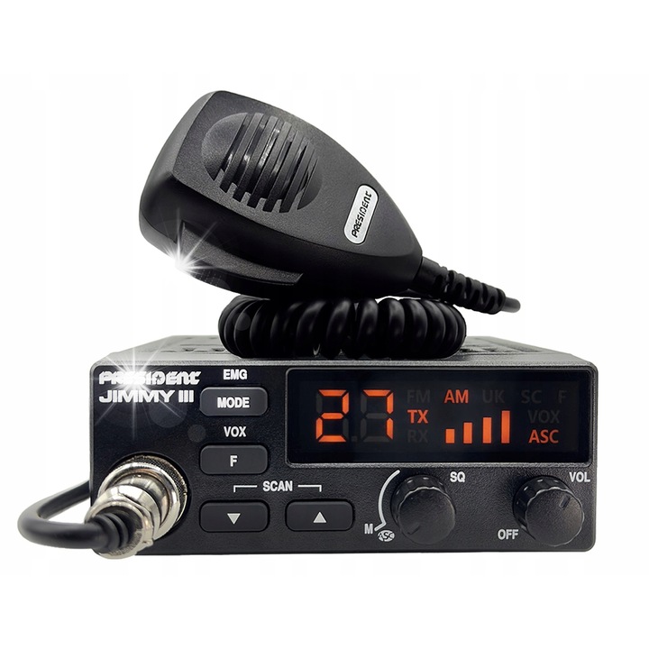 Radio CB President Jimmy III 40 canale AM/FM, 12V, 115x130x45cm, cu microfon si accesorii