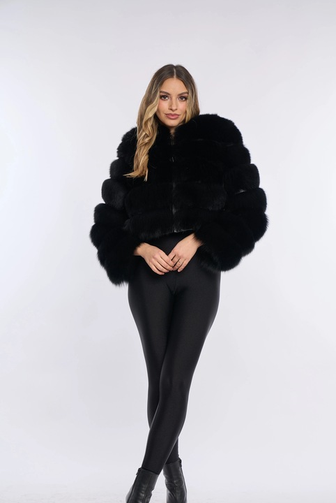 Haina din blana naturala de vulpe neagra, 5R, Negru