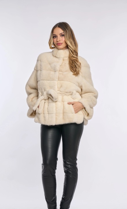 Haina din blana naturala de vizon perla, Saranta, Perla