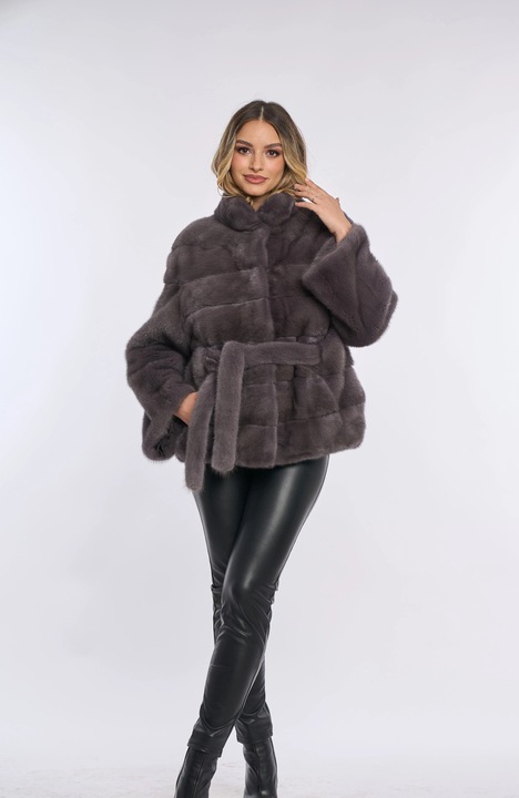 Haina din blana naturala de vizon gri antracid, Saranta - xs