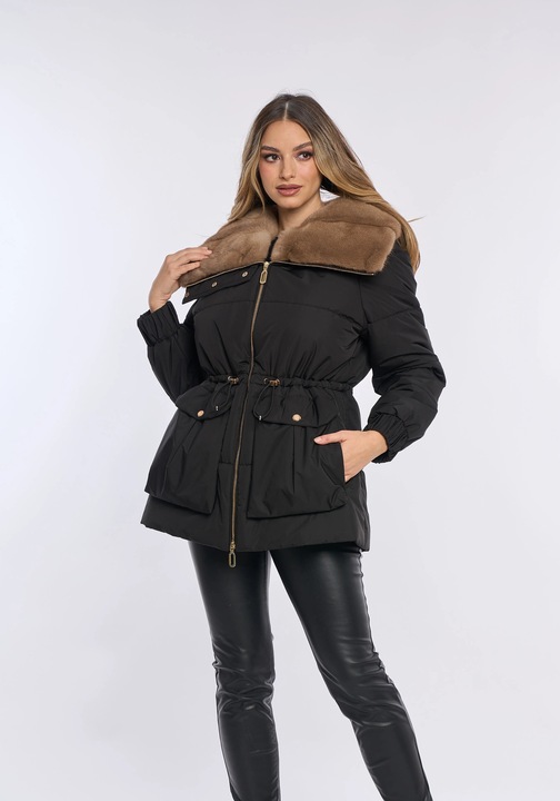 Geaca fas cu blana naturala de vizon Pastel, Maro