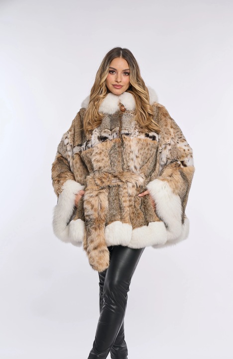 Haina de blana naturala de linx fluture cu blana naturala de vulpe - one-size