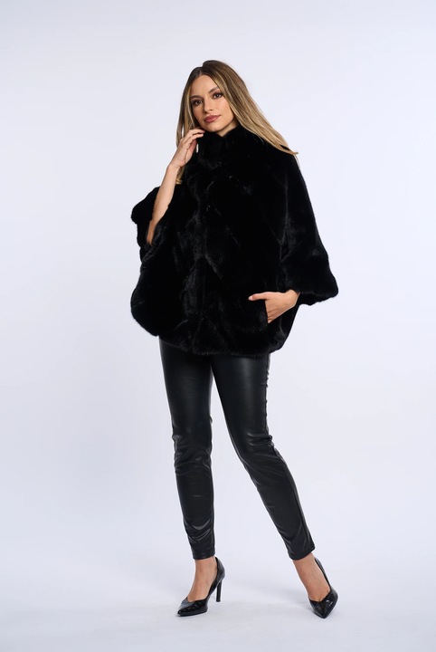 V alakú nercbunda, poncsó, fekete - one-size