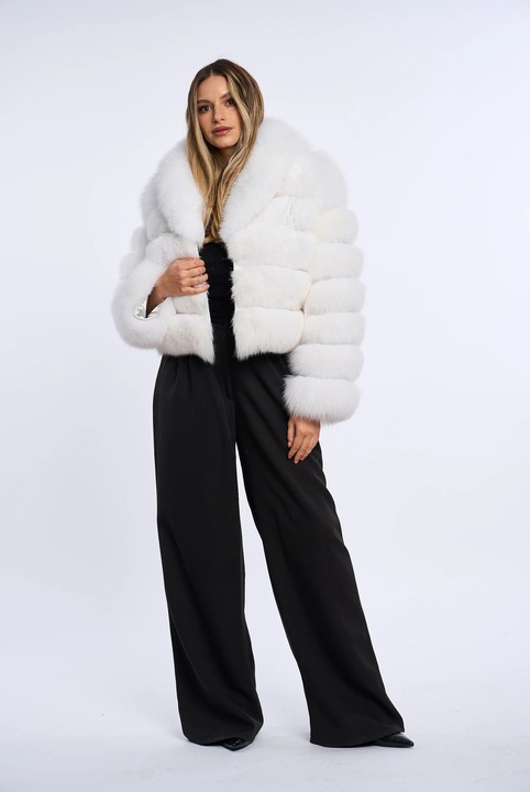 Haina blana alb spuma cu guler rever, Alb