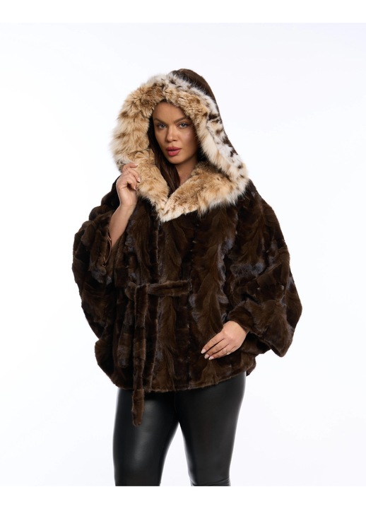 Barna nerc bunda, pillangó stílusú, hiúz betétekkel - egy méret