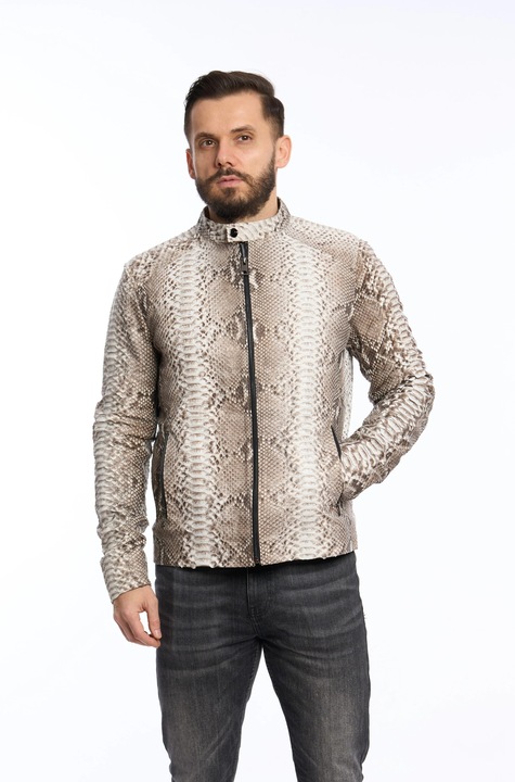 Geaca din piele naturala pentru barbati, piele de piton, bej, Bej