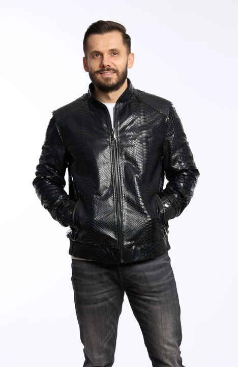 Férfi bomber valódi bőr dzseki, teljes piton - 4xl