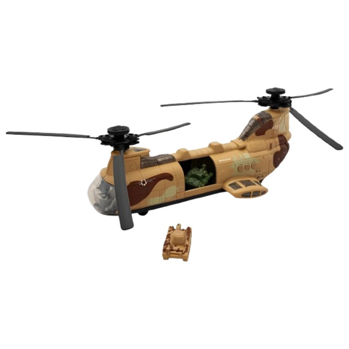 Katonai szállítóhelikopter tankkal, Chinook ARMY modell, sivatagi terepszínű, 32 cm