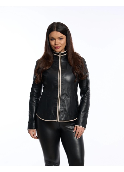 Естествено кожено яке с 2 лица. къс модел, черен, Черен