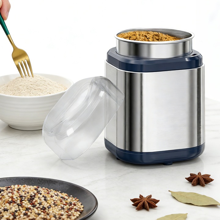 Електрическа мелничка за кафе и подправки, Ultrixe, 200W, остриета от неръждаема стомана, за подправки и ядки, соя, сребриста