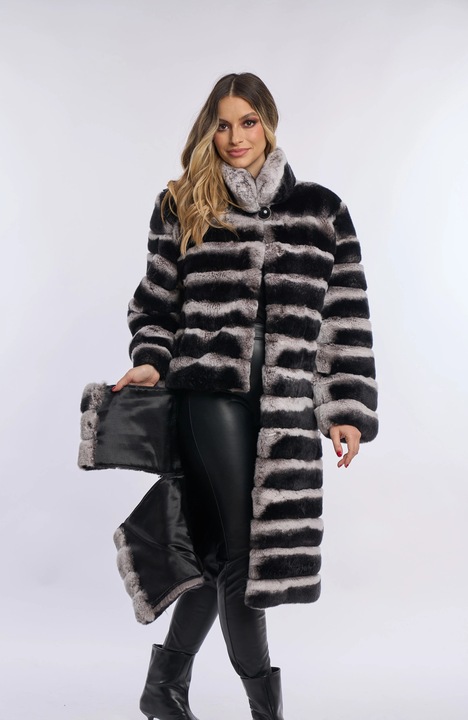 Geaca din piele Iris cu guler detasabil de vulpe argintie