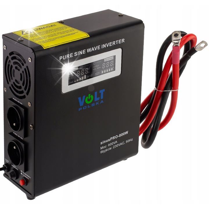 SinusPRO 800W 12V teljesítményinverter, feszültségstabilizátor, 2 kimenet, 28.5x14x35.5cm
