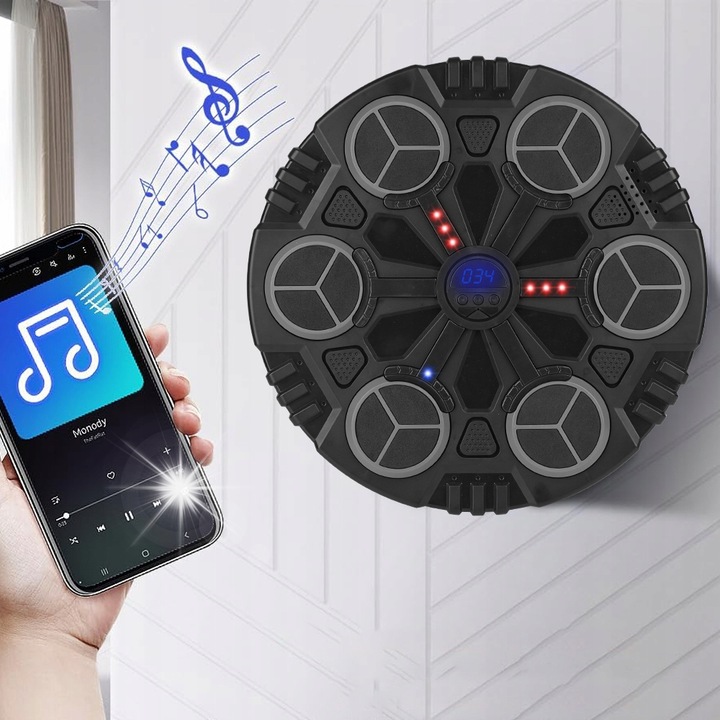 Masina de boks muzicala pentru copii, set cu manusi, negru, 3.7V