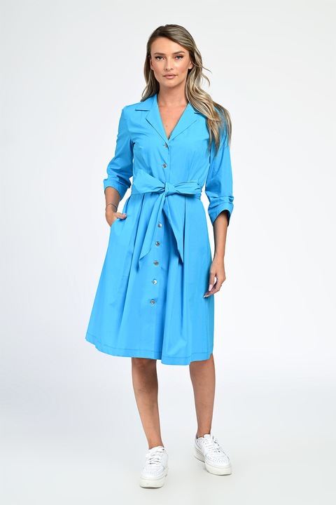 GIORGAL, Rochie cu cordon in talie Camely, Albastru glaciar