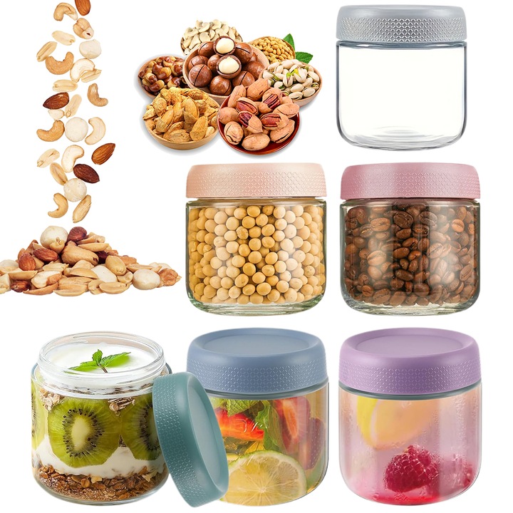 Комплект от 6 херметически буркана Juksun, 300мл, стъкло, прозрачен дизайн, 9x8см