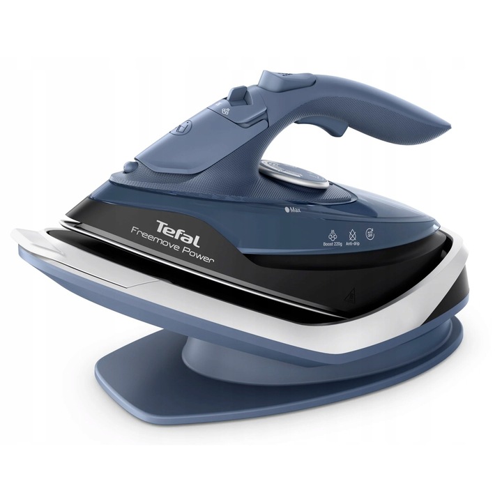 Fier de calcat fara fir Tefal Freemove Power, 2600W, abur vertical, albastru, 250ml