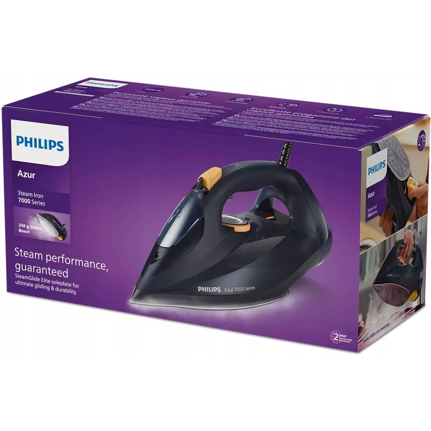 Fier de calcat Philips DST 7060/20, 3000W, abur continuu 55g/min, culoare galbena si albastra, capacitate rezervor 0,3l