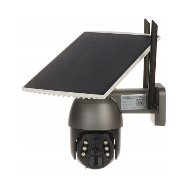 Camera de supraveghere exterioara Apti cu alimentare solara, 4G/LTE, rezolutie 2304x1296 pixeli, unghi vizualizare 76°