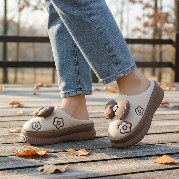 Пухкави домашни чехли L736крем 122409, Крем, 38-39