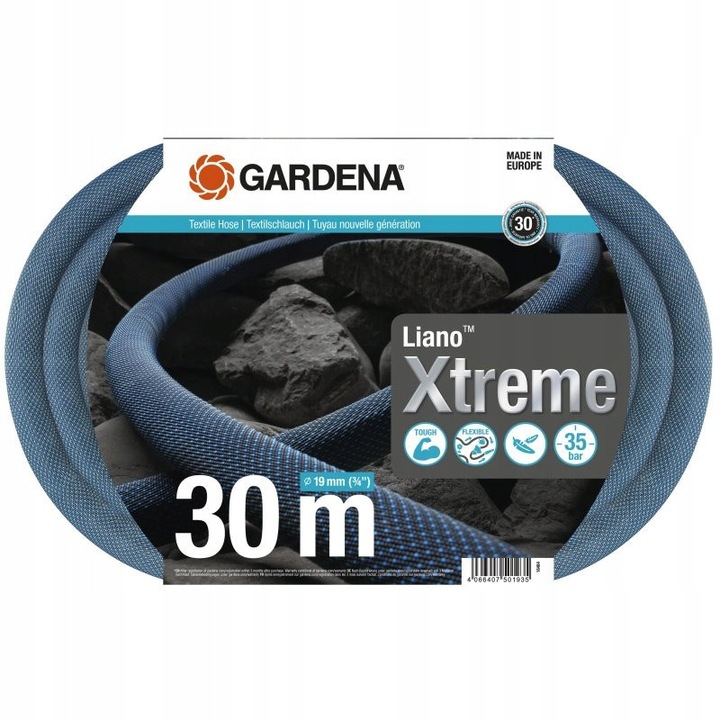Gardena Liano Xtreme textil tömlő 30m 19mm ellenálló rugalmas kék