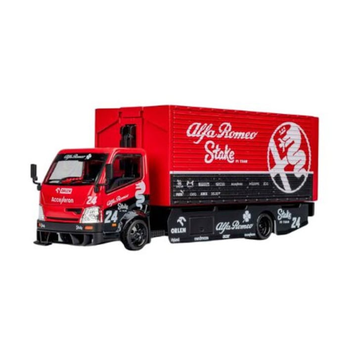 Macheta auto Custom Flatbed Tow Truck Alfa Romeo Box Truck 1:64 Micro Turbo