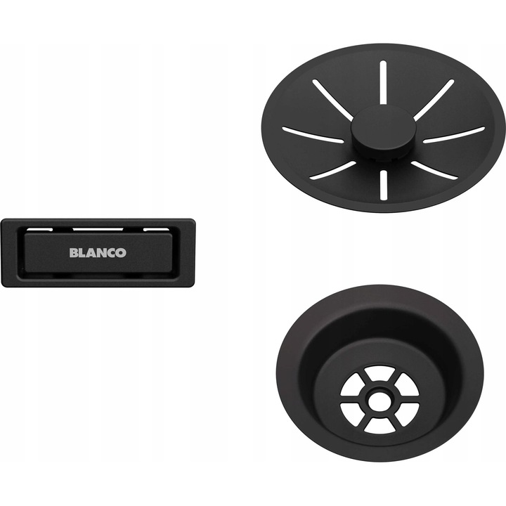 Комплект за оттичане за мивка, Blanco, матово черен, лесен монтаж, пълен