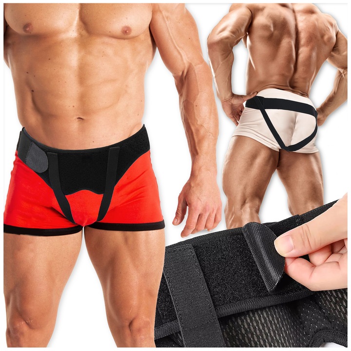 Curea medicala postoperatorie pentru hernie inghinala, Pixel, ajustabila, respirabila, neagra, L