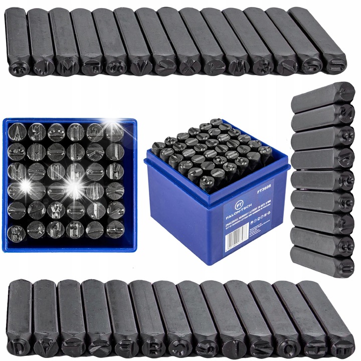 Set marcatori litere si cifre, Falon-Tech, 36 elemente, 8mm, otel carbon, etui plastic