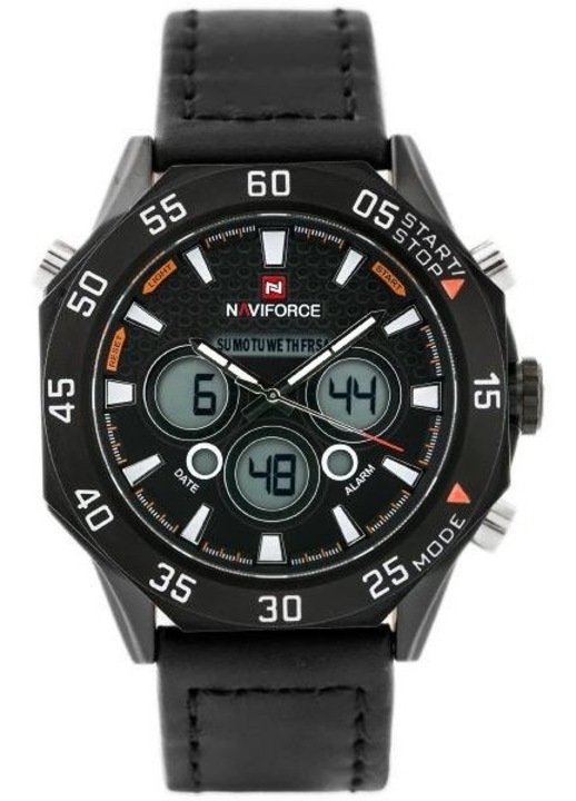 Ceas barbatesc Naviforce Lancer, dual time, mecanism Seiko, negru, 48x54x15,5mm