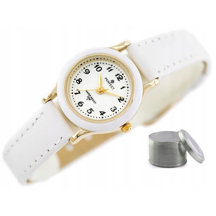 Детски часовник Perfect ZP812, бял със златни детайли, 24x30x7мм, с опционално гравиране