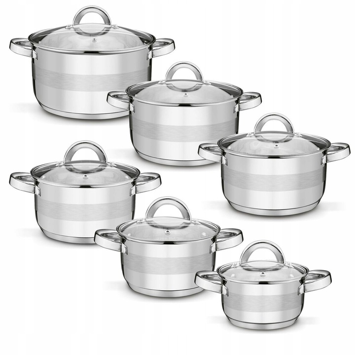 Set oale din inox Tadar Roger, 6 piese, 14-24 cm, capac transparent, argintiu