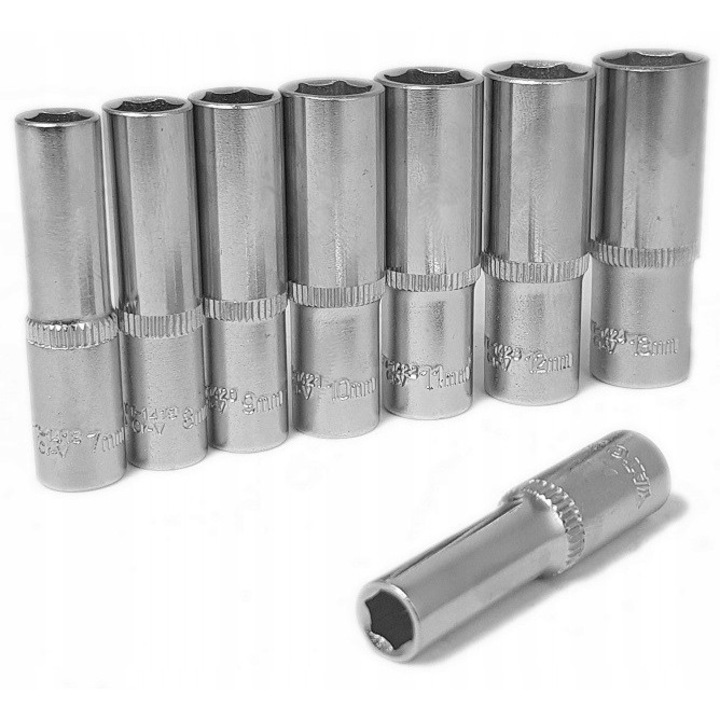 Set Chei Tubulare Lungi YATO 1/4'' 8 Bucati, 6x13mm, Crom Vanadiu