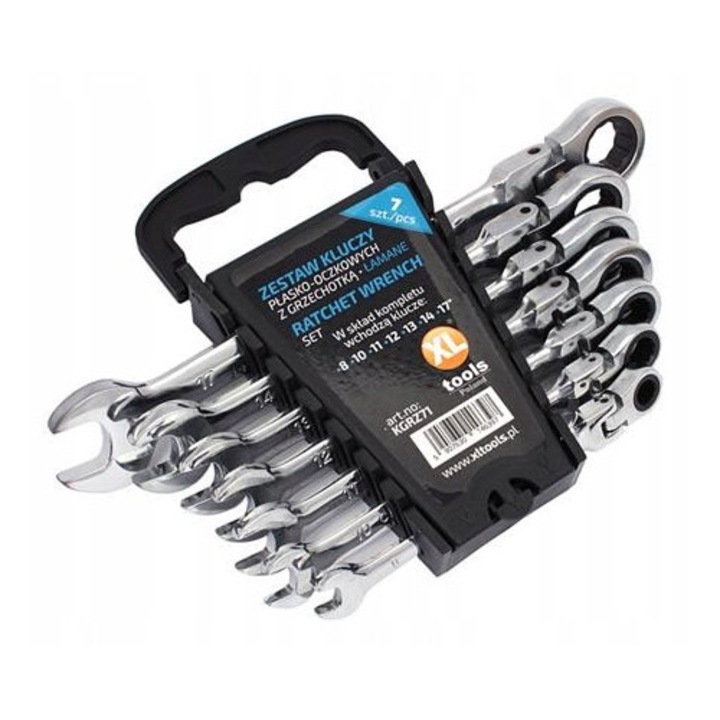 XL-Tools csuklós racsnis kulcskészlet, 6 darabos, króm-vanádium, méretek 8x10x12x13x14x17mm