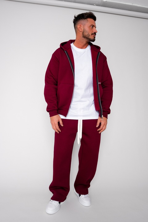Set Winter CozyWide hanorac cu fermoar si pantalon drept Burgundy 19400, Visiniu